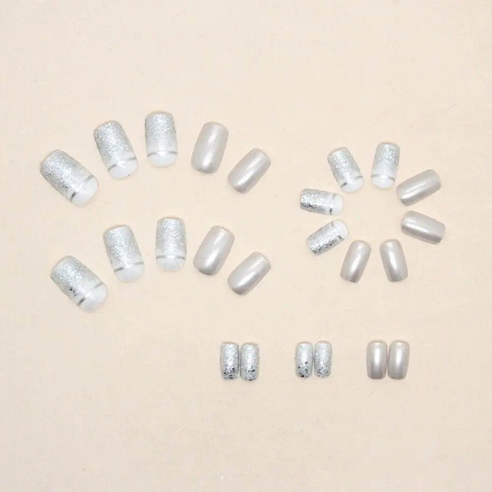 24pcs French Silver Press On Nails Set-2