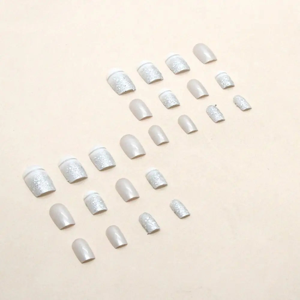 24pcs French Silver Press On Nails Set-3