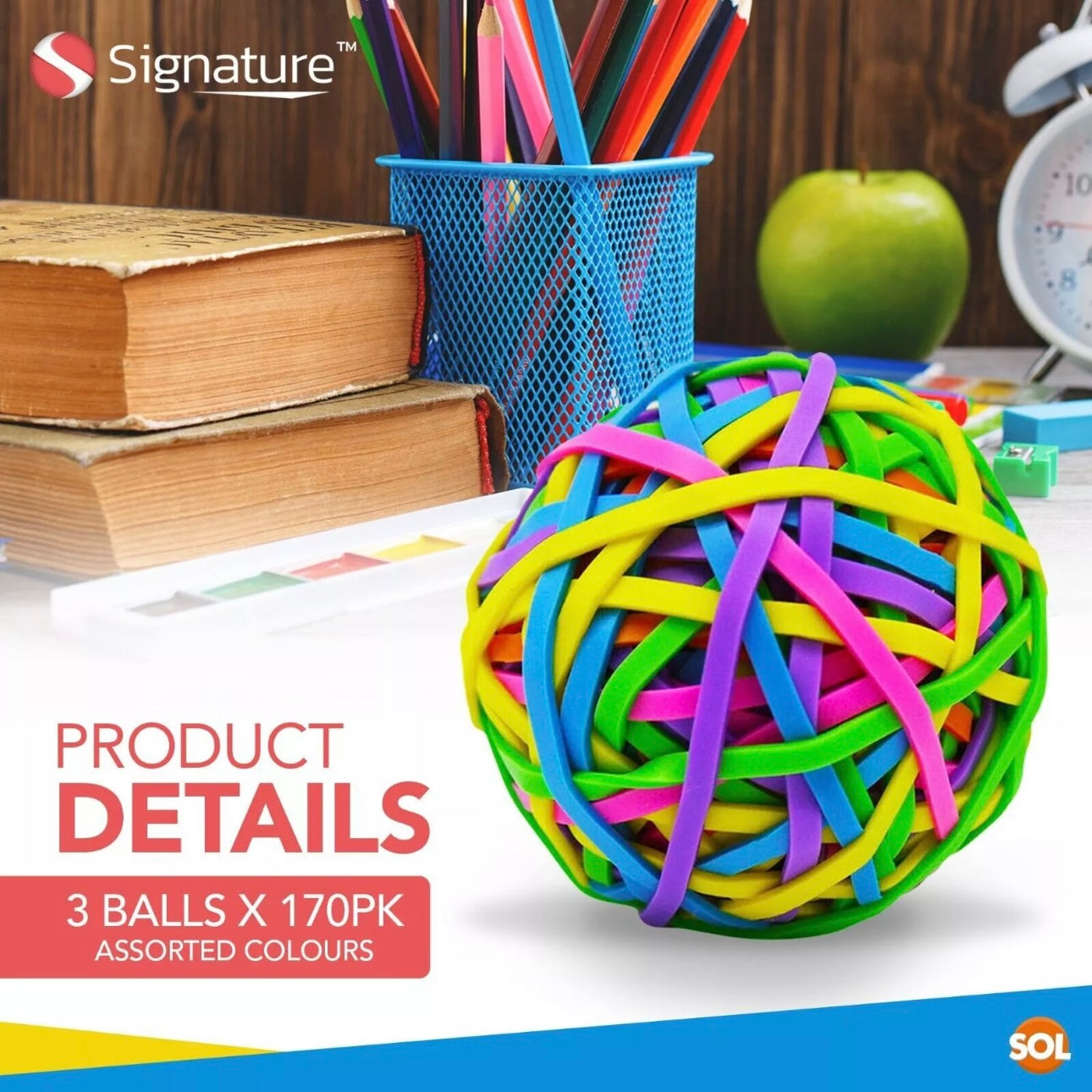 3-6pk Rubber Band Balls | Assorted Colours Elastic Bands Ball 120g Office School