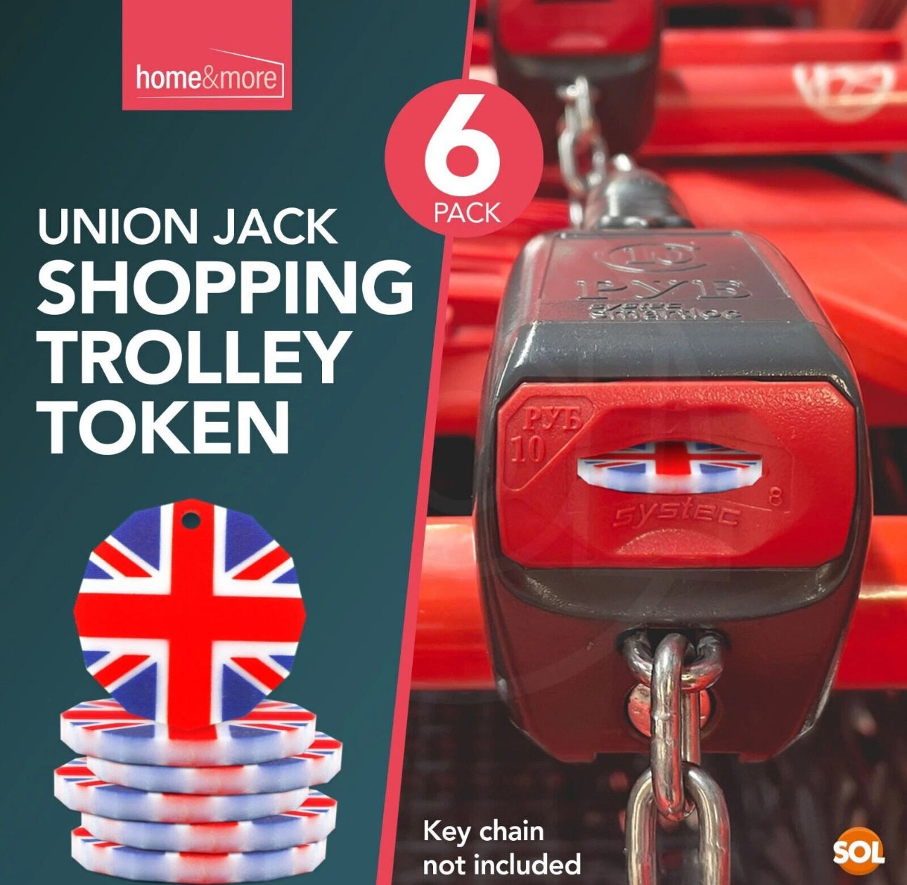 6-24 Trolley Coin Tokens Removable Supermarket £1 One Pound Shopping Cart Holder