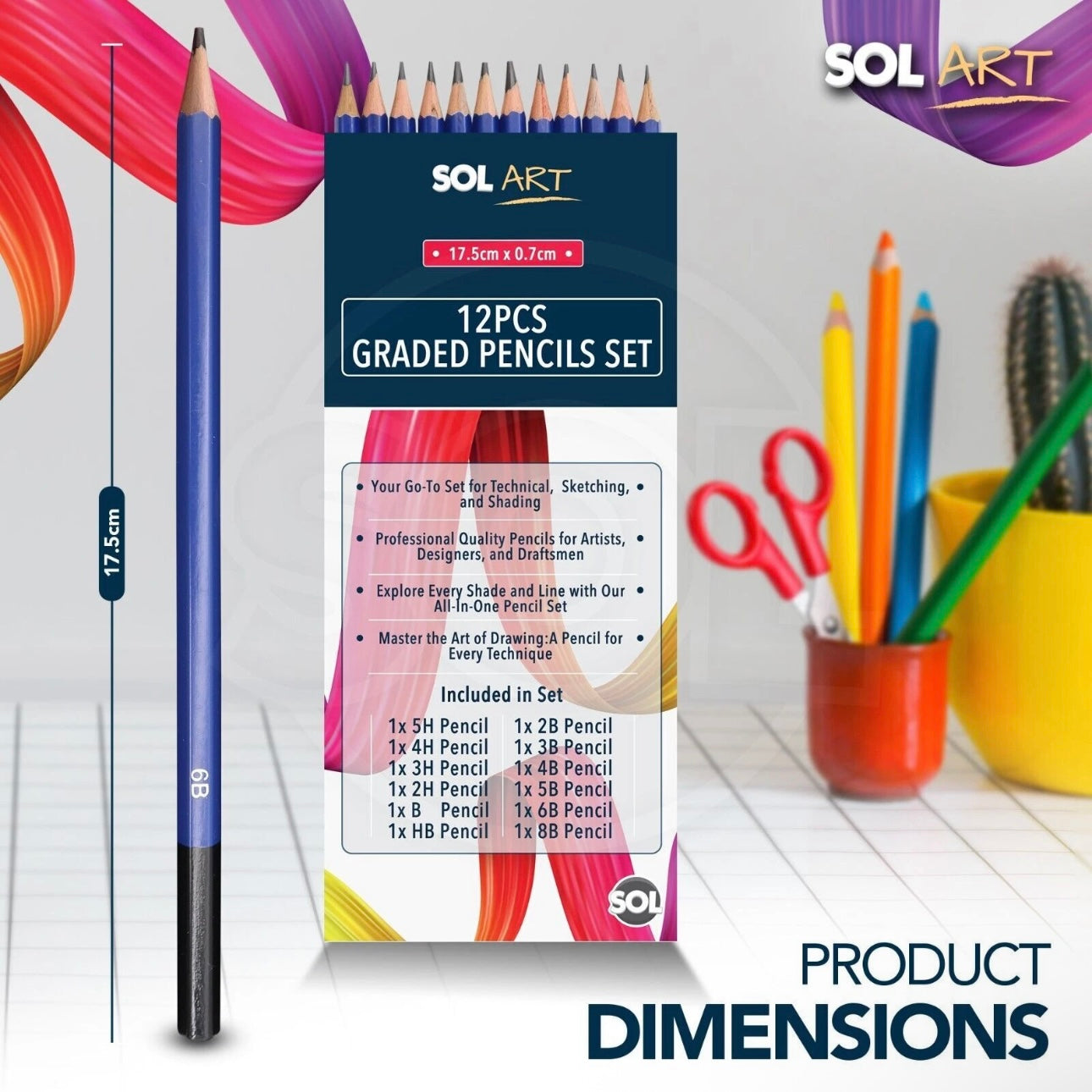 12-24 Graded Art Sketching Drawing Pencils Set for Artists 7 Soft 4 Hard Shades