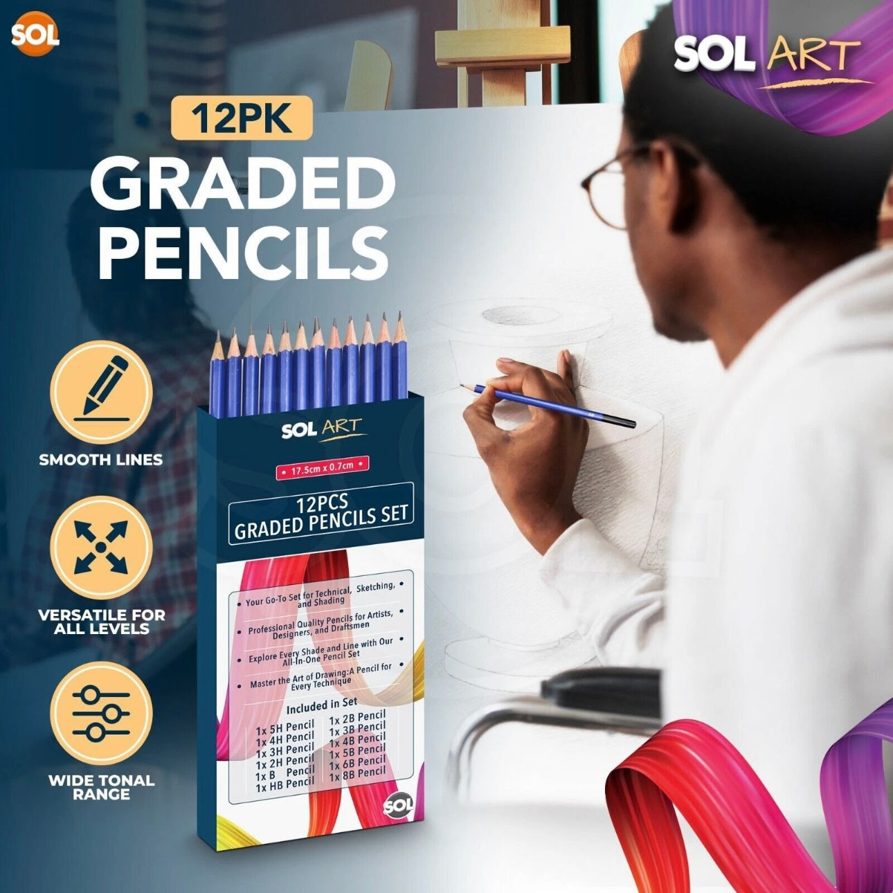 12-24 Graded Art Sketching Drawing Pencils Set for Artists 7 Soft 4 Hard Shades
