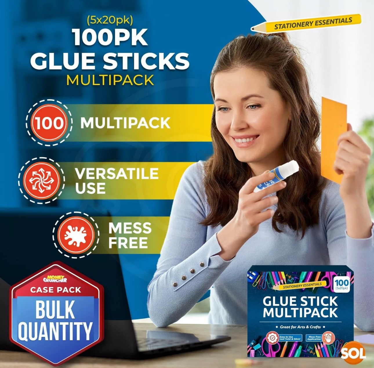 100PK Kids Glue Sticks School 9g Washable Non Toxic Home Office Arts Craft Bulk